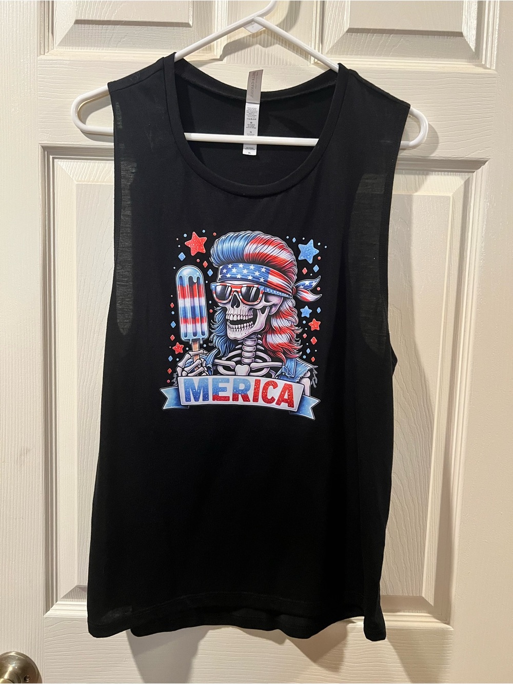 Womens Black 'Merica Graphic Tank Top - Patriotic Skull Design